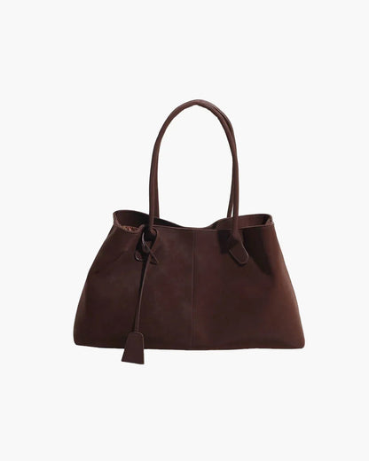 Large dark brown vegan suede handbag for women with double handles and retro design
