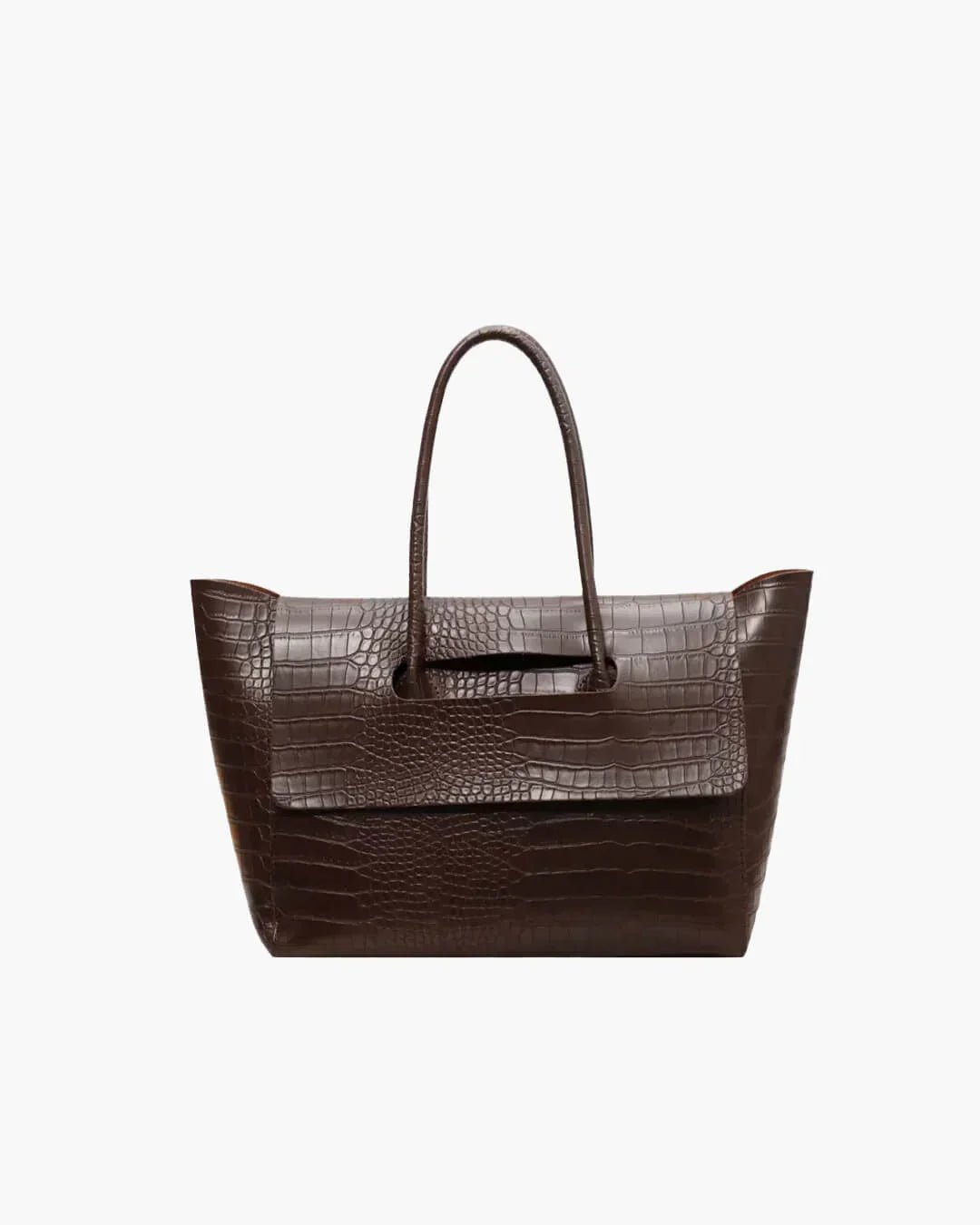 Dark brown crocodile pattern large tote handbag for women with top handles