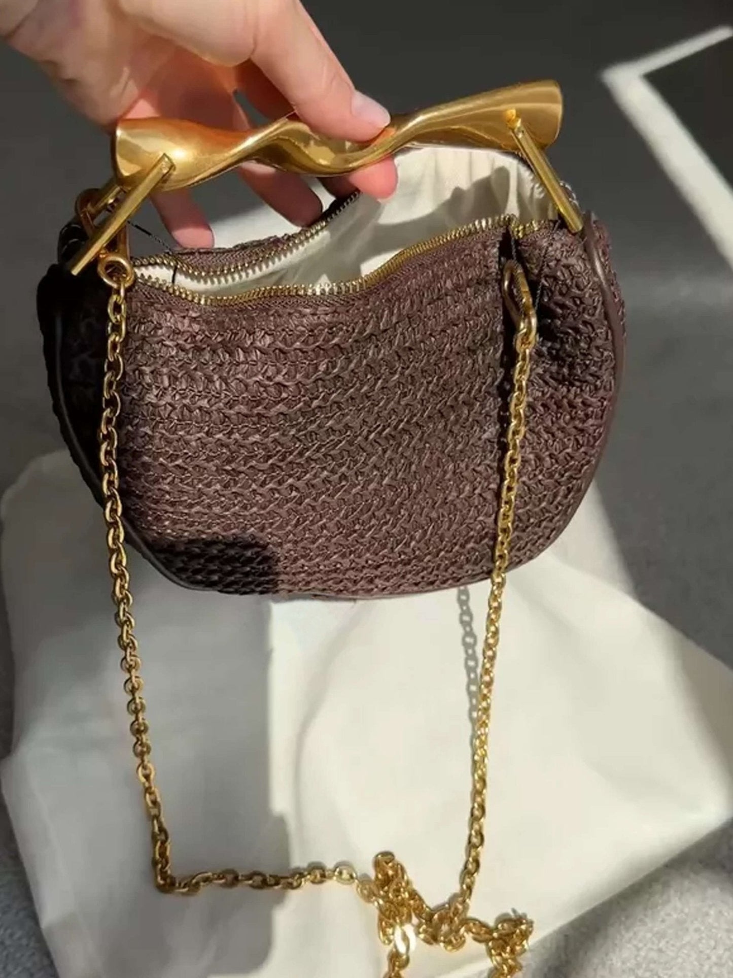 Grace Woven Bag with Gold Handle