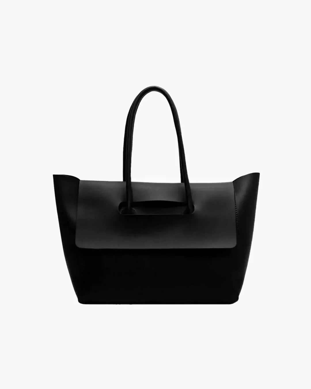 Black vegan leather shoulder tote purse with large capacity and minimalist design